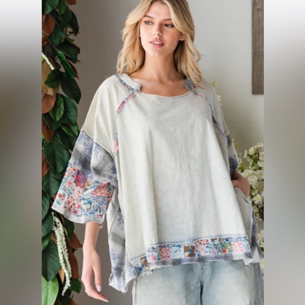 NEW Oli & Hali Washed Multi Print Patchwork Top